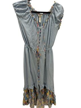 Matilda Jane Blue and White Striped Summer Top with Floral Trim